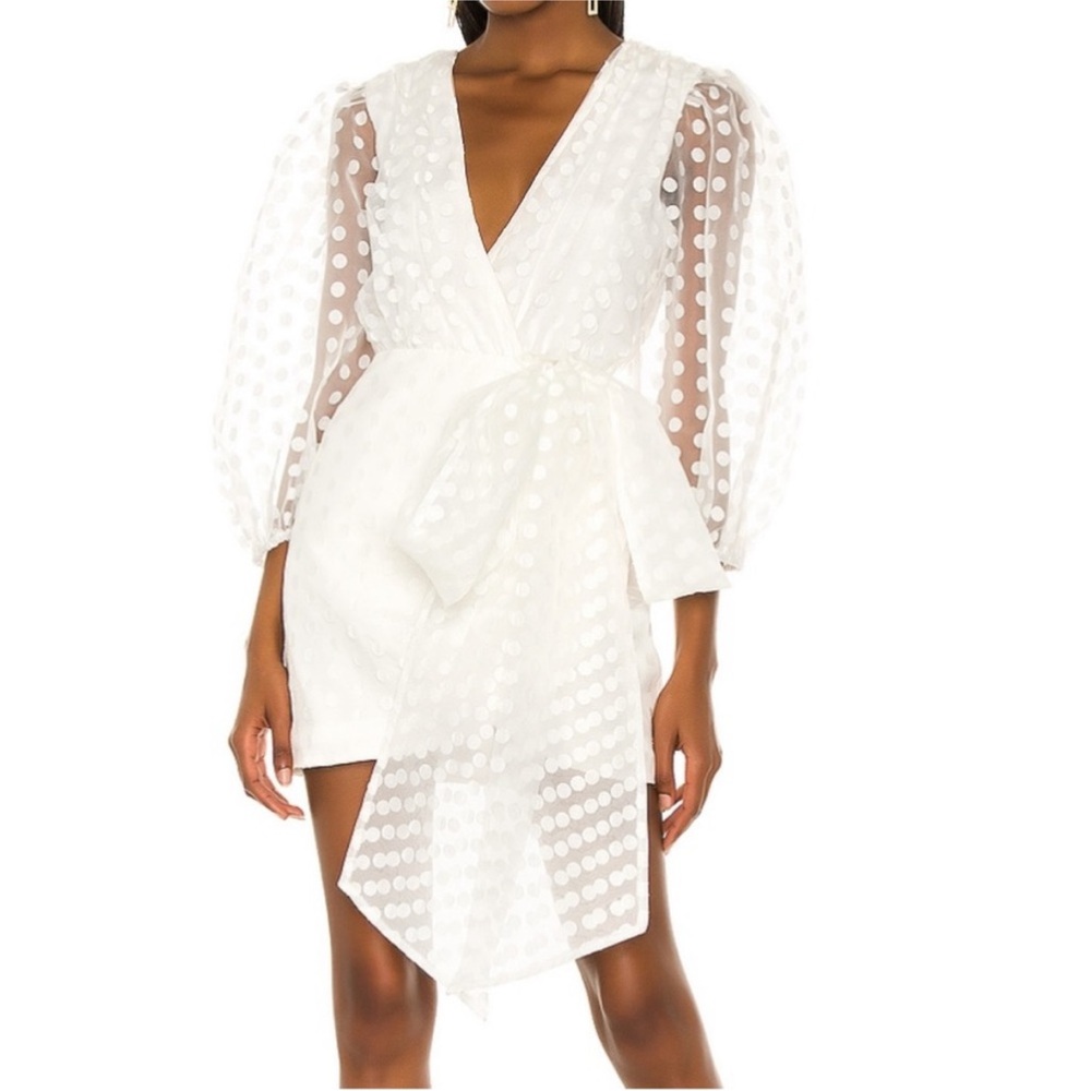 Lovers and Friends Alize off white polka dot mini dress with bow size M